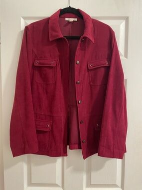 JM Collection / Macy’s raspberry red faux suede blazer jacket size 14